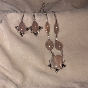 Elegant Silver and Rose Quartz Jewelry Set
